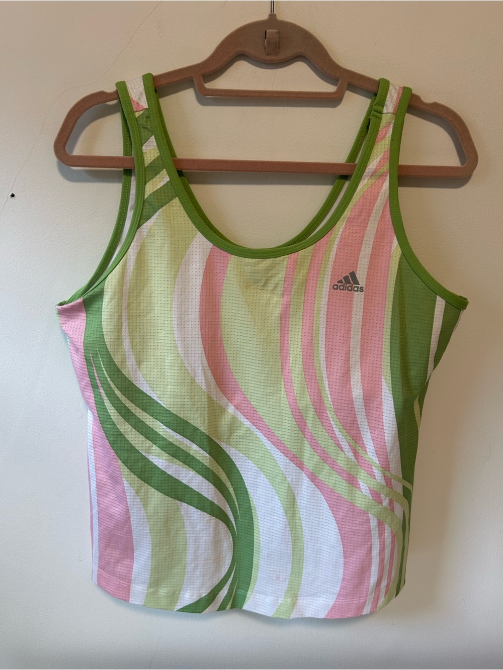 adidas Green, Pink & White Striped Racerback Tank